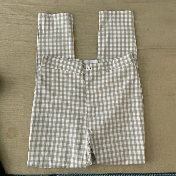 Urban Outfitters Ingrid High Waisted Pinup tan /white plaid Pants 8 - Picture 4 of 7